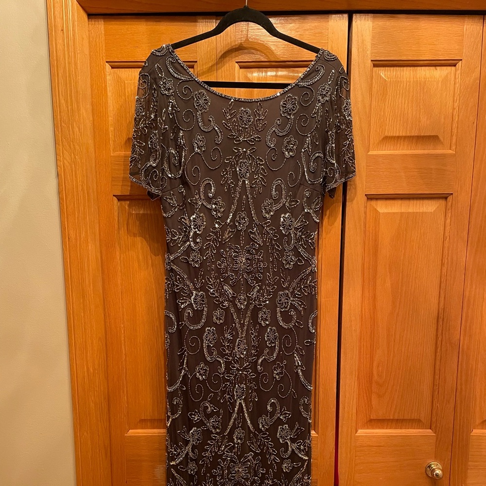 Formal beaded gown PISSARO NiGHTS 12 mother Bride Groom dress worn once CARBON